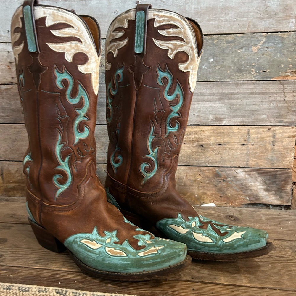 Lucchese Brown and Turquoise Women's Cowboy Boots